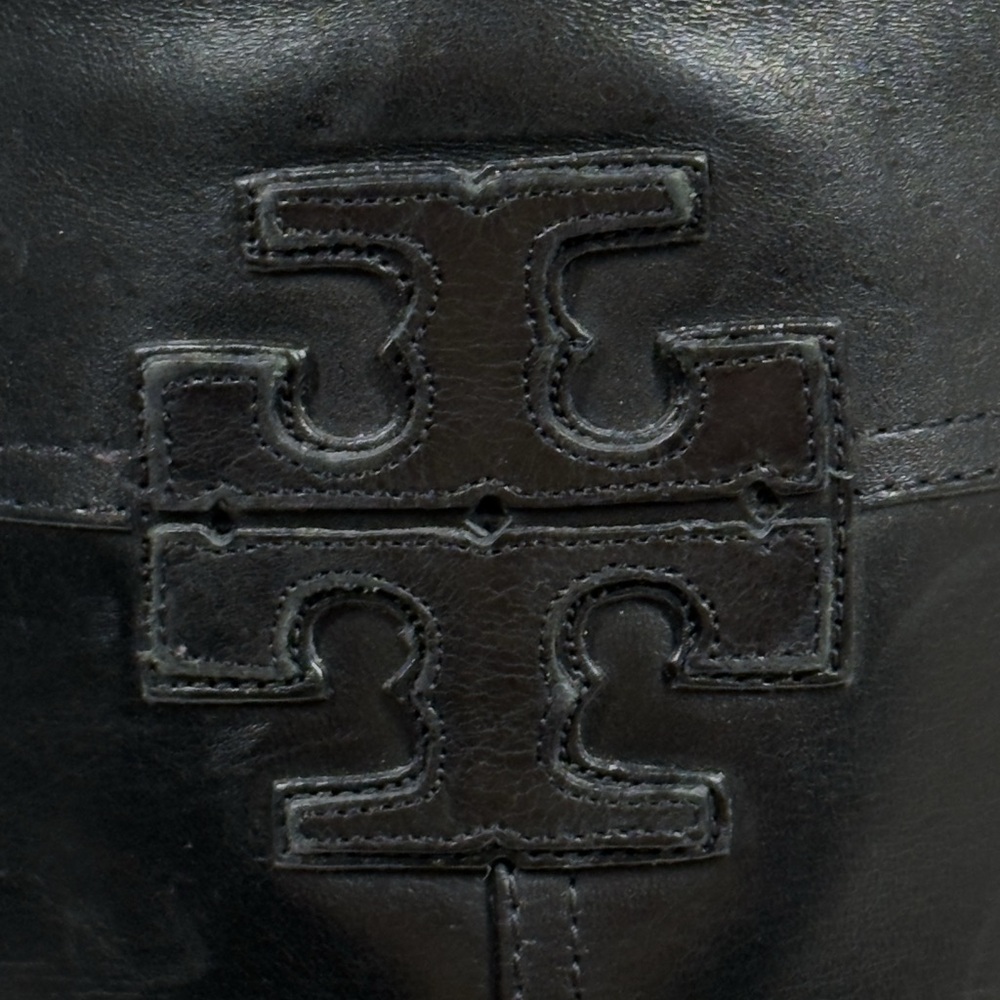 Tory Burch Blaire Simone Knee High Riding Boots Black Leather Side Zip 7.5M - Picture 6 of 13